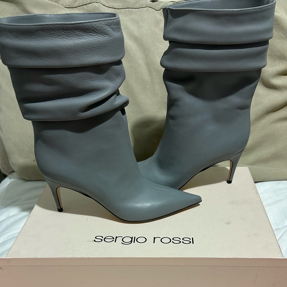 BNIB Serio Rossi ruched ankle boot in Sr Cindy 75mm in grey leather size 37.5